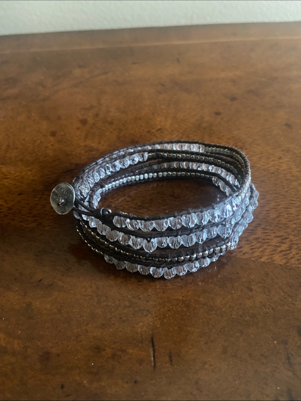 Handwoven Wrap Bracelet with Clear Crystal Stones.